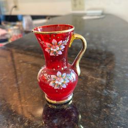 Beautiful Gold Trimmed Red Glass Vase