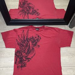 Y2K 2000s Affliction Angel Winged Rose Style Shirt 