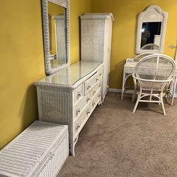 White Wicker Bedroom, Office And House Furniture Set