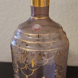 Vintage Amethyst Glass Decanter with Stopper Gold Trim and Designs Made Italy!!