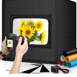 Glendan Light Box Photography, Portable Photo Studio Light Box, 16" x 16" Professional Dimmable Shooting Tent Kit with 216 LED Table Top Light & 6 Bac