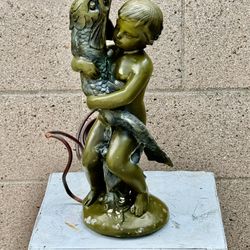 Vintage Bronze Statue Fountain Spitter 6.5”x 15” Tall