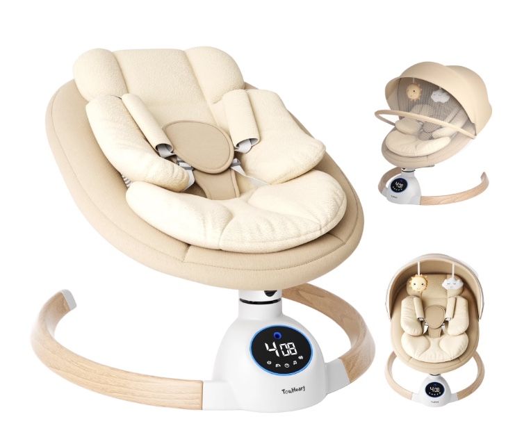 Baby Swing, Electric Infant Rocker with Bluetooth & Remote, 5 Speeds, 10 Lullabies, Khaki 