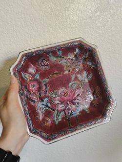 Vintage Decorative Plate CLASSIC TRADITIONS Cloisonne Like RED GOLD - Rare JCP