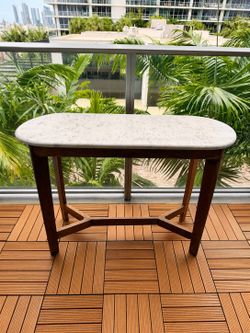 White Marble Top Console Table / Entryway Table – Wood Base