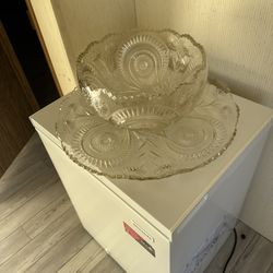 1808 Vintage Glass Punch Bowl Set Pinwheel 