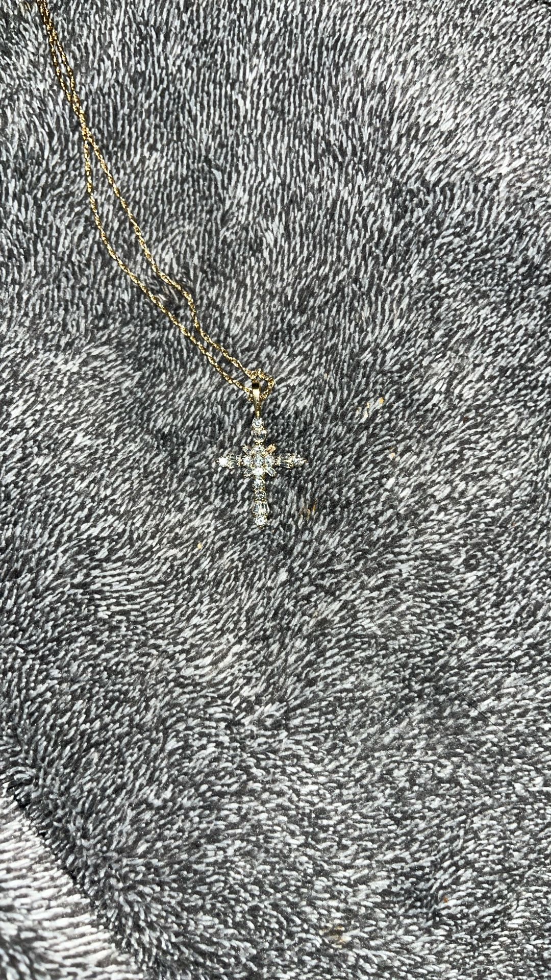 Jewelili 10K White/Yellow Gold Cross Pendant Necklace for Women | 1 CTW Natural White Round & Baguette