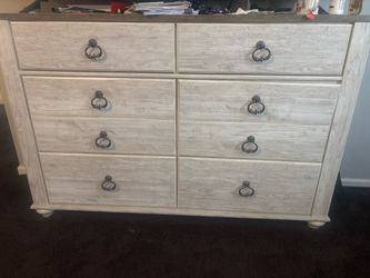 6-Drawer Double Dresser Whitewash Finish