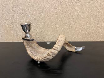 VINTAGE Standing RAM’S HORN Silver Plate Sculptural Candlestick…15” Long…$375