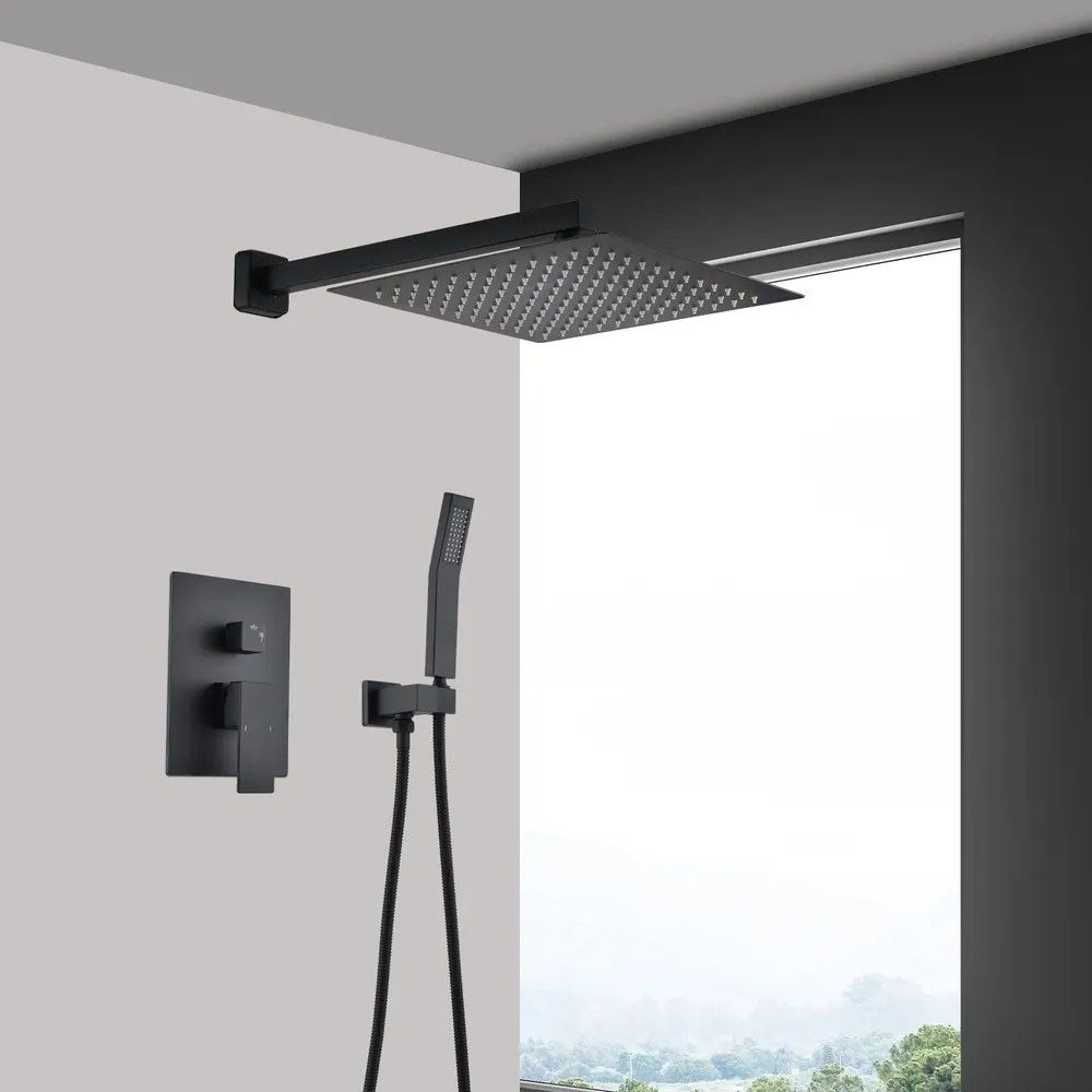 12″ Matte Black Rain Shower Head System – Adjustable and Wall Mounted [NEW]