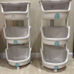 3-Tier Rolling Storage Cart –  New – White & Grey w/ Teal Accent