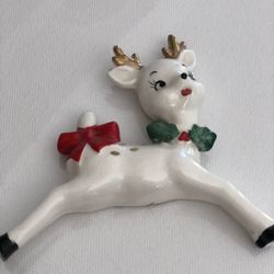 Vintage Lefton Clip On Reindeer Ornament, RARE, Lefton Reindeer Figurine, Clip On Christmas Ornament, Santa's Reindeer.  He is approximately 3- 7/8" t