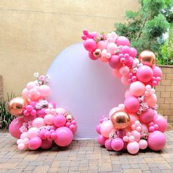 Pink Floral Flower White Backdrop Balloon Garland Decorations Birthday Shower