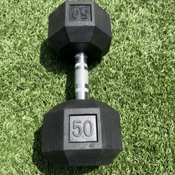 Single 50 Lb Rubber Hex Dumbbell