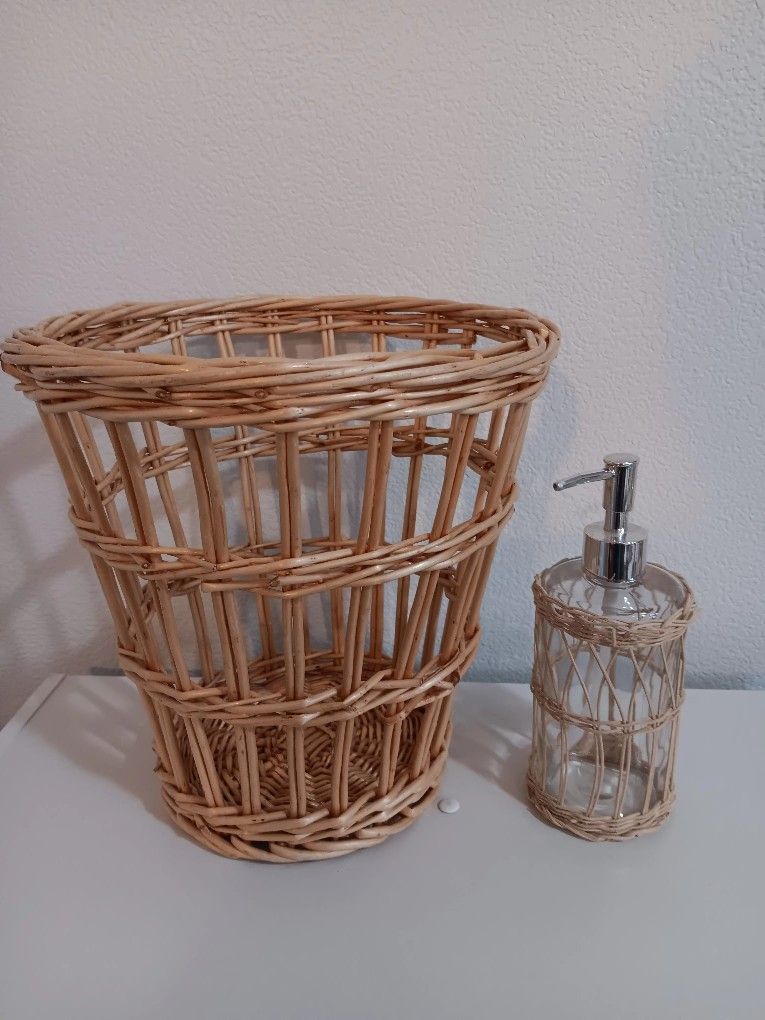 Boho Trash Can And Matching Soap Dispenser For Sale