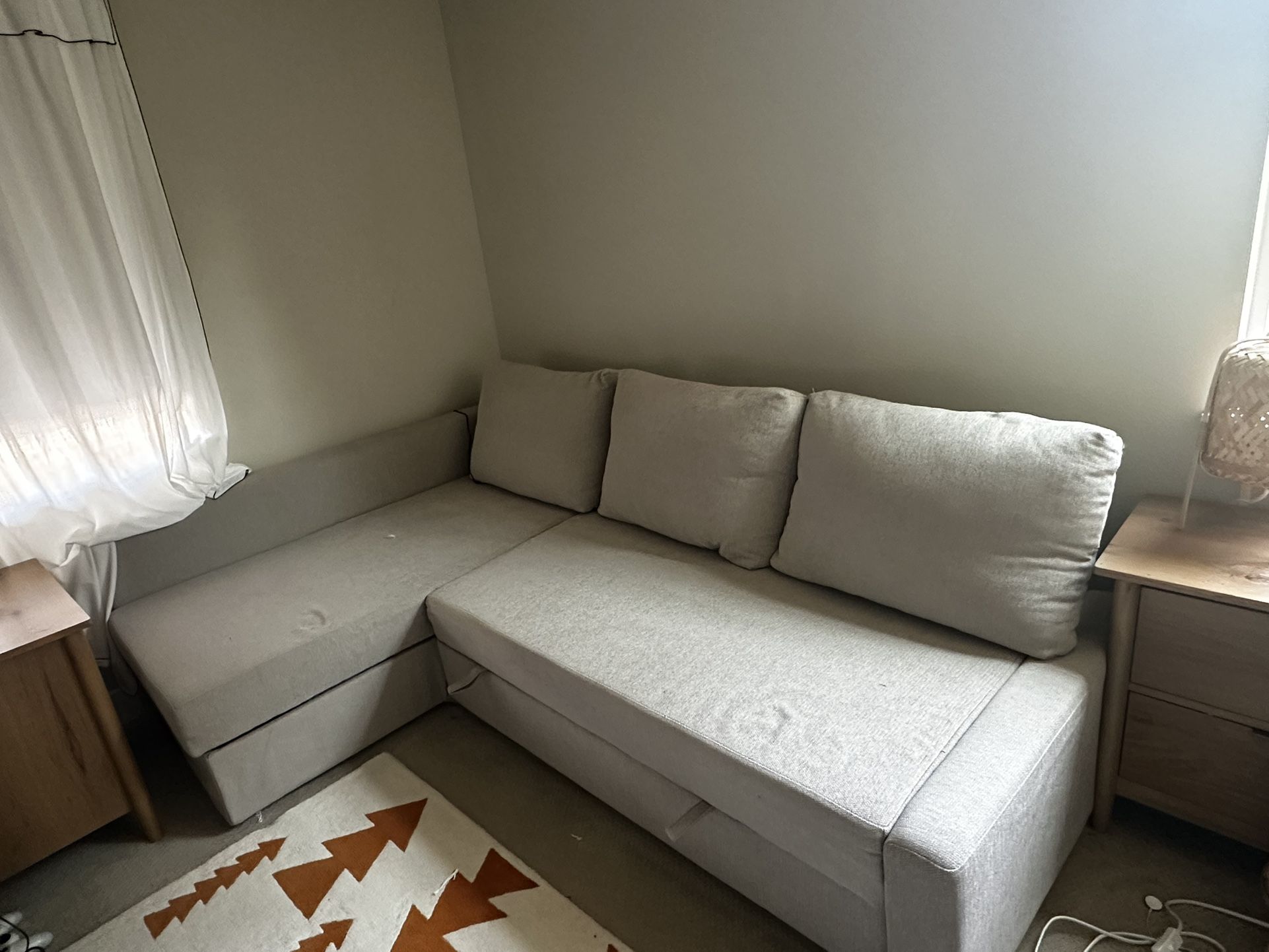 IKEA FRIHETEN Sleeper sectional,3 seat w/storage, Faringe light gray