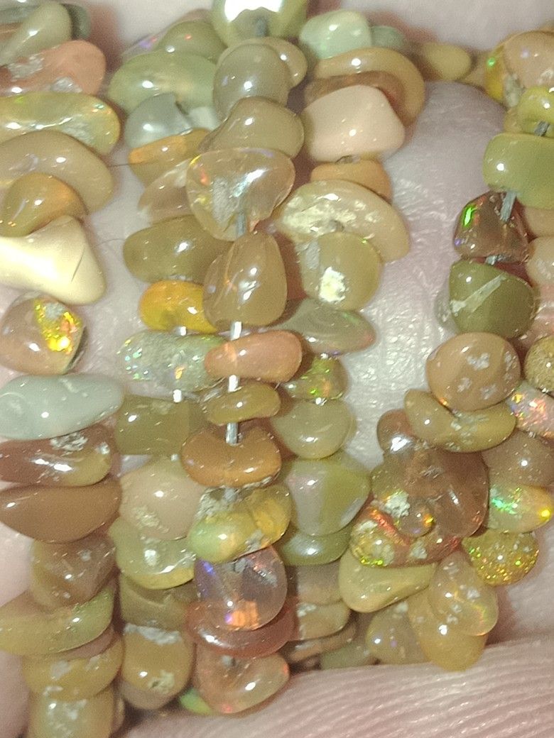 3pcs. Pre Drilled Natural Ethiopian Opal Beads Flashy Drilled Rough Tumble Gemstones