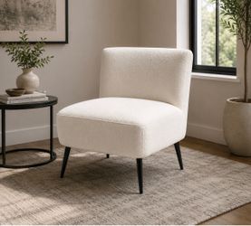 NEW IN BOX - Fran Slipper Chair - (White Sherpa & Black Metal)
