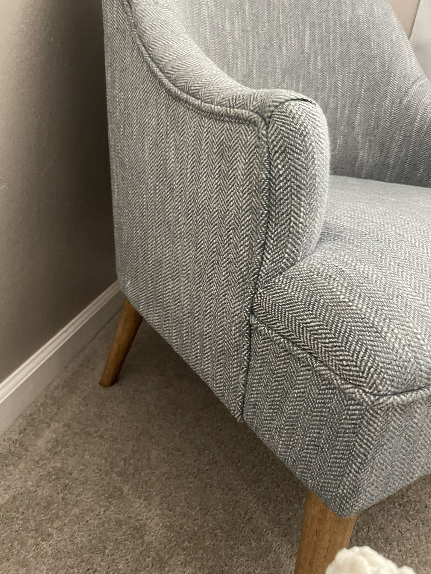 Accent Chair Navy Blue Herringbone Fabric