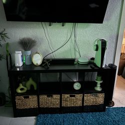 Cherry Wood Tv Stand  with Storage Baskets 