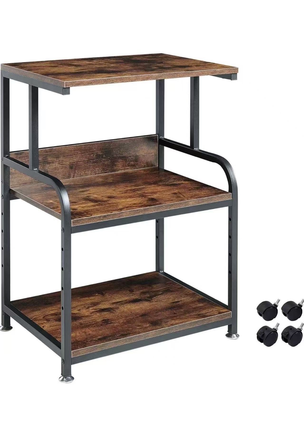 Printer Table Stand with Height Adjustable Shelf, 3 Tier Rolling Printer Cart with Wheels for Home Office Storage and Organization, Industrial Style $