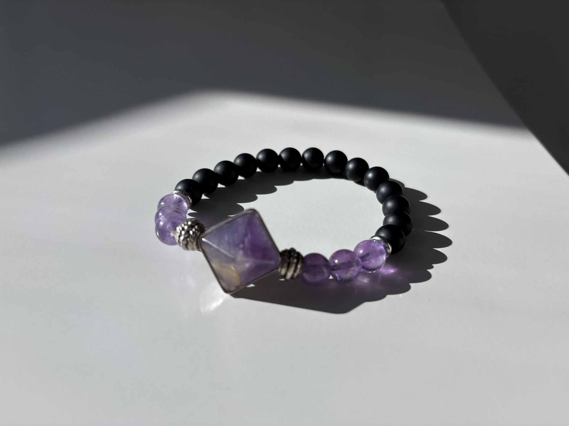 Amethyst and Black Obsidian Bracelet