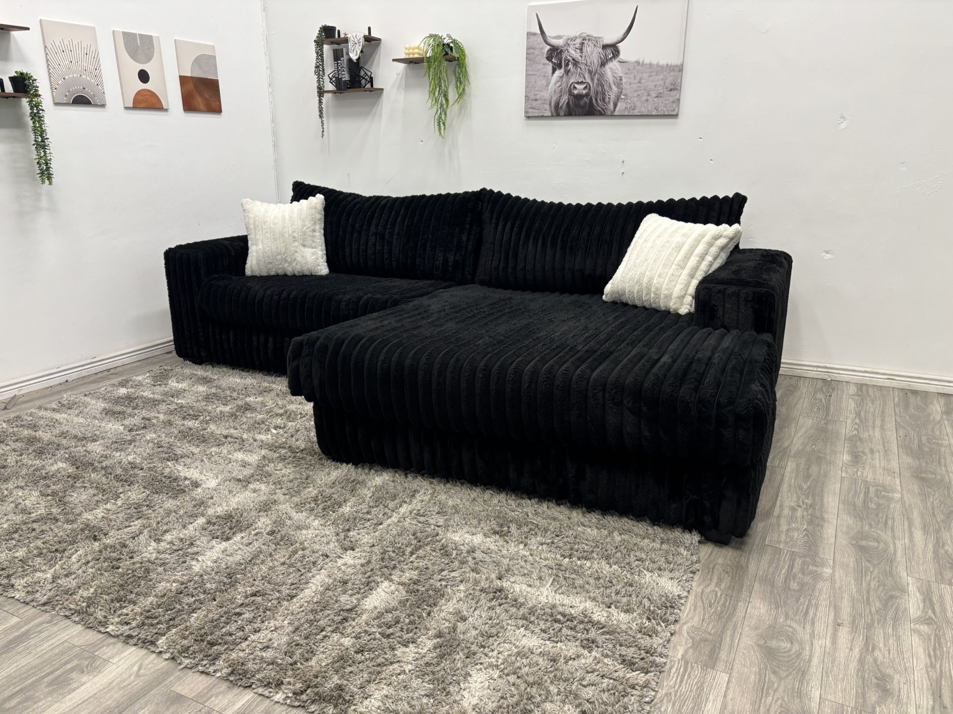 Black Sectional Couch Corduroy - Free Delivery 