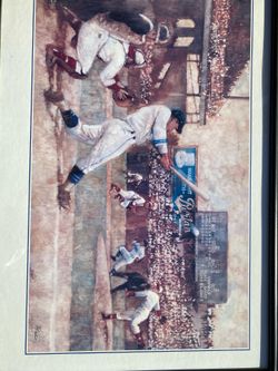 Classic New York Baseball Action Lithograph Framed by Paul Birling
