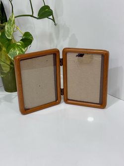 Vintage 90s 6" x 8" Fetco Double Photo Bi-Fold, Hinged Wooden Teak Picture Frame