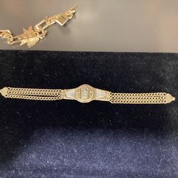 Gold And Diamond Bracelet With Virgin Mary Plate