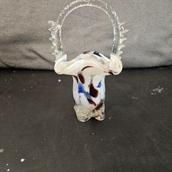 Vintage Romanian Art Glass Confetti Pattern Decorative Glass Basket