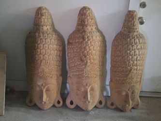 Thailand Buddha Hand Carved Wooden Masks Home Wall Decor Wabi-Sabi Natural unfinished wood
