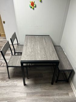 Dining Table Set with Bench and Chairs