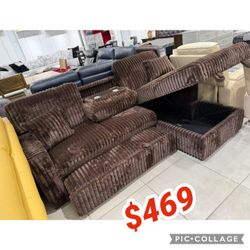 Brown jumbo corduroy sectional sleeper sofa with pull out bed  92" x 60" x 37"H