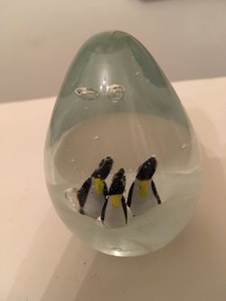 Glow in The Dark Penguin Hand Blown Paperweight