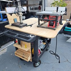 Mobile utility Workstation Cart with large wood platform, French cleat system for tools, Awesome set up, no tools included