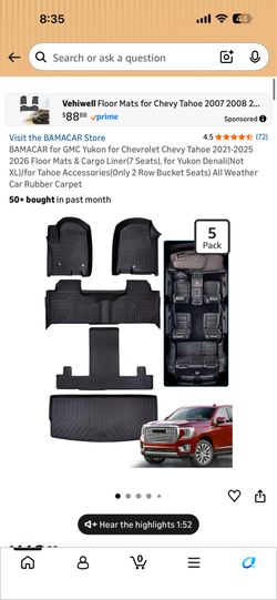 BAMACAR All-Weather Floor Mats for GMC Yukon / Chevy Tahoe 2021-2024