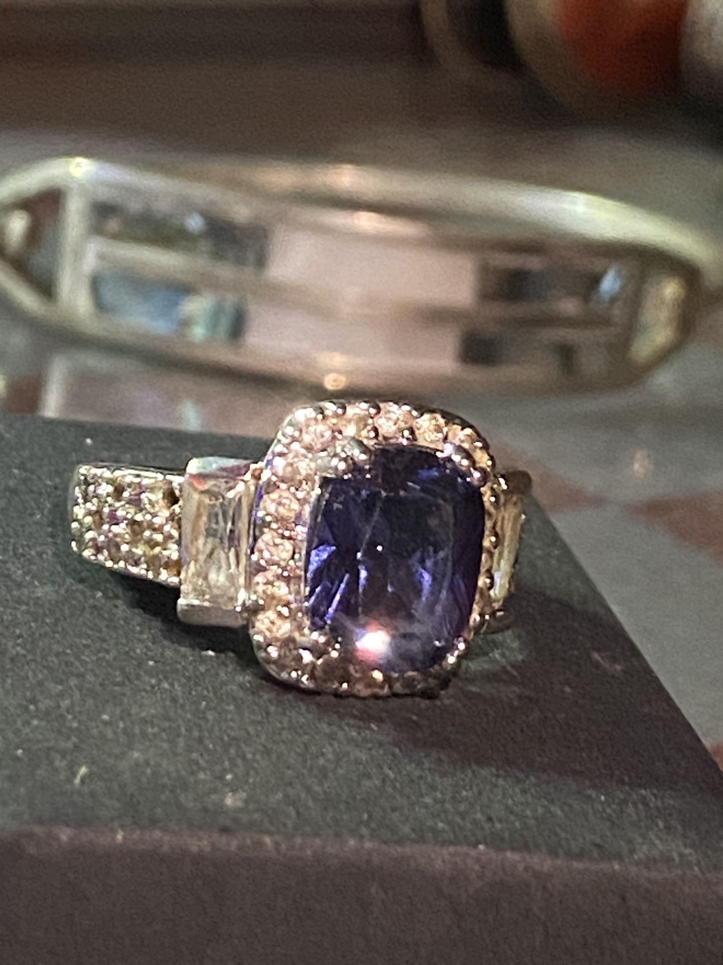2.80Ct Emerald Cut Lab Created Sapphire Halo Engagement Ring 925 Sterling Silver