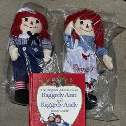 Raggedy Ann and Raggedy Andy Dolls And Book