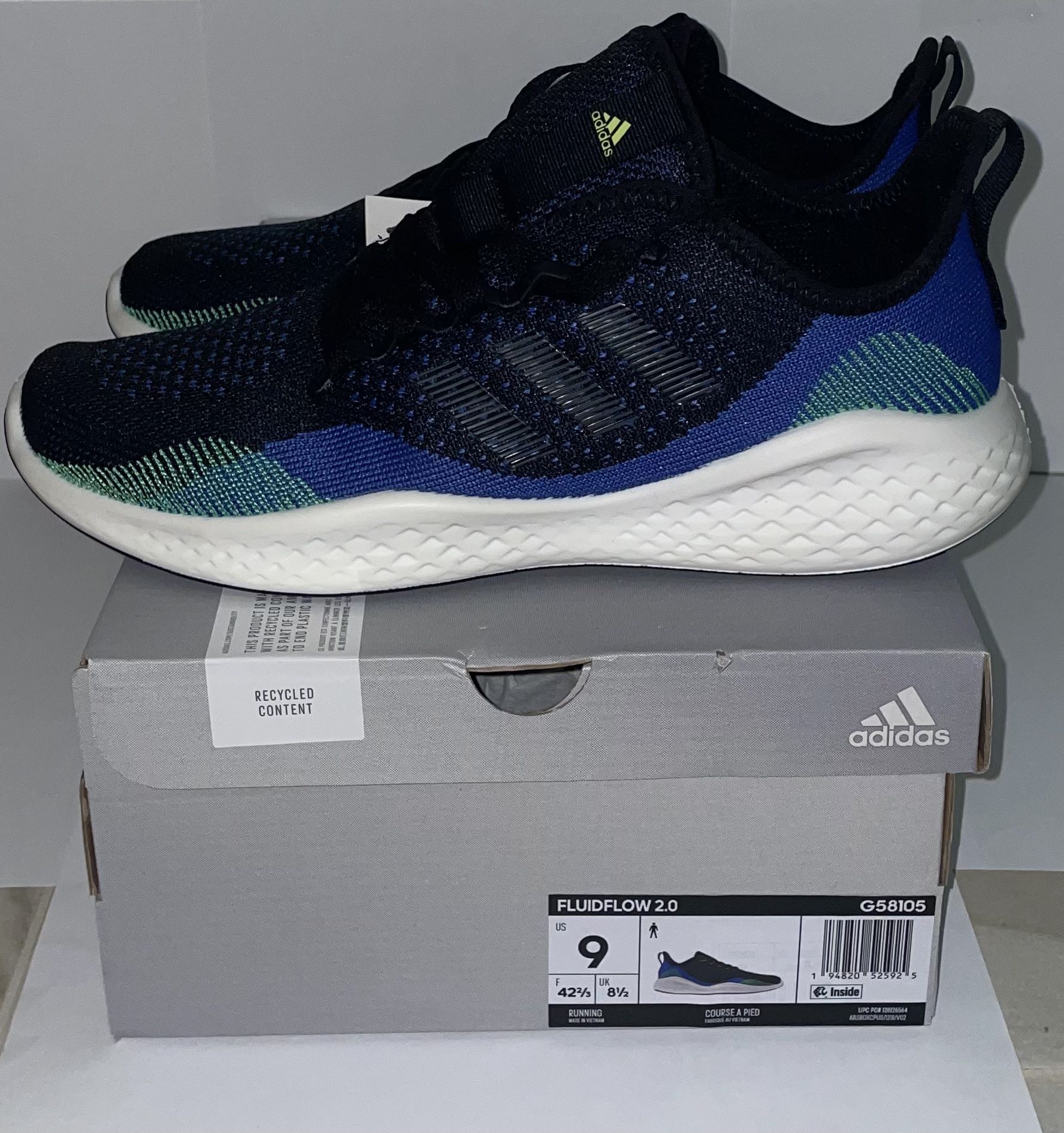 adidas Fluidflow 2.0 Men's Running Shoes (Black/Blue/Neon Green) G58105