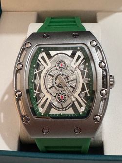 Luxury Skeleton Watch – Green Strap Edition  💚 Unique Skeleton Mechanical Watch – Eye-Catching Green Strap 💚