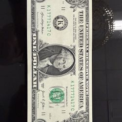 FANCY SERIAL NUMBER $1 DOLLAR TRINARY (1-7-4)