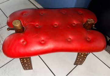 Middle Eastern Camel Saddle Stool Red Leather, Firm Price