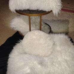 Faux Lamb Hair, Fluffy Furry Shag Pillows And Ottoman 