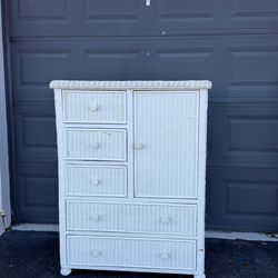 Beautiful White Wicker Dresser with Drawer & Door Storage