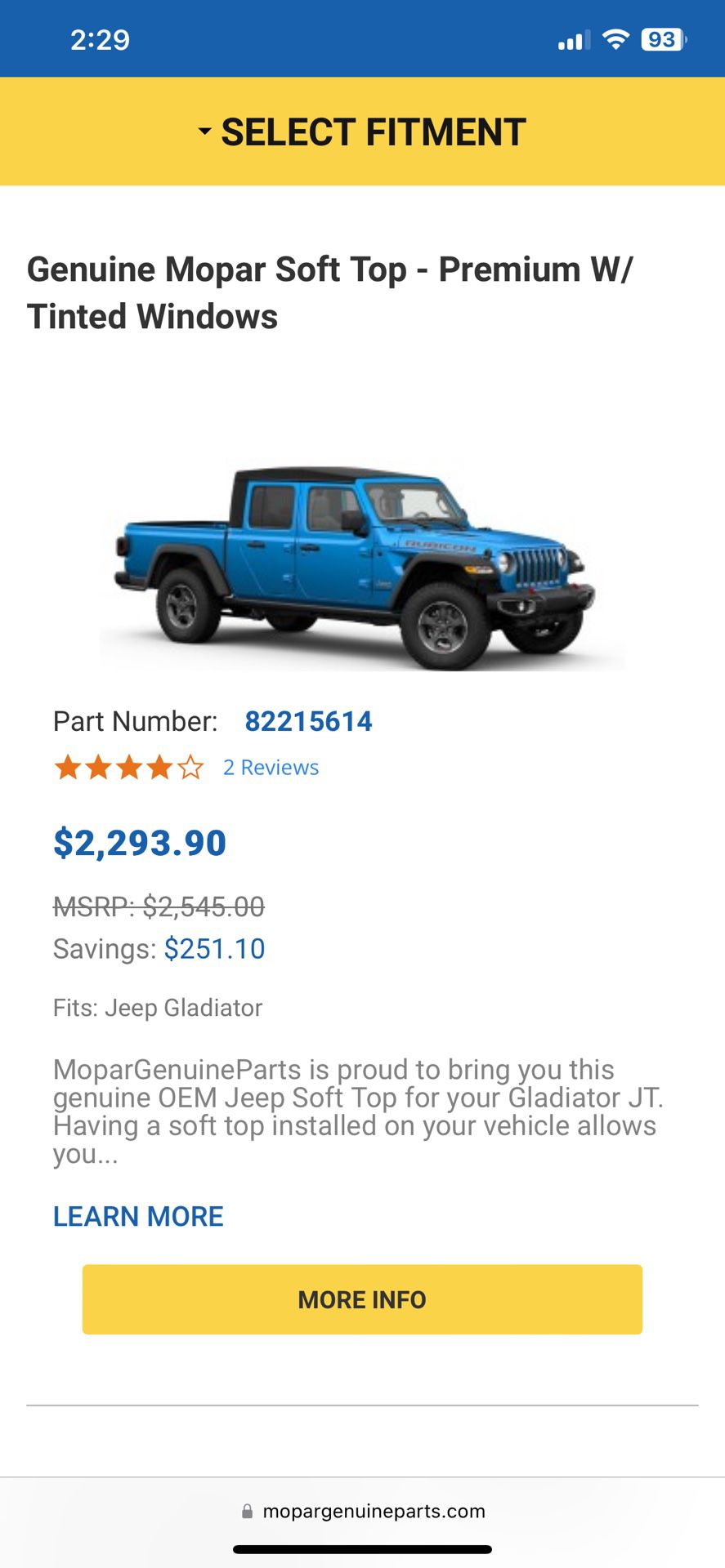 Jeep Gladiator Genuine Mopar Soft Top