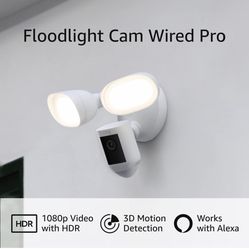 Cámara De Seguridad… Ring Floodlight Cam Wired Pro con vista de pájaro y detección de movimiento 3D, Blanco