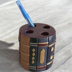 Decorative Book-Themed Pen and Pencil Holder