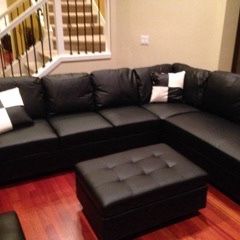 Black Leather Sectional Couch And Ottoman
