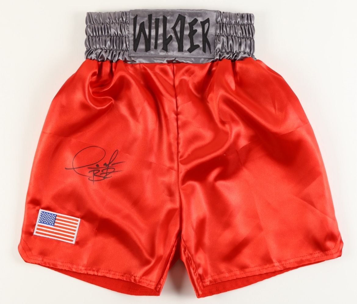Deontay Wilder Signed Boxing Trunks – Beckett COA – Bronze Bomber Autograph Mem.